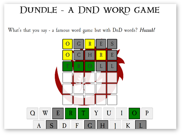 A picture of Dundle - a word game for DnD nerds
